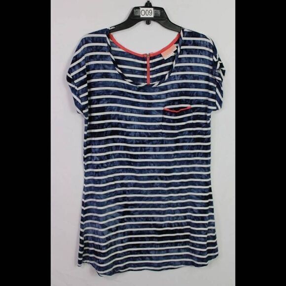 BOAT HOUSE BEACHWEAR SIZE M BLUE WHITE STRIPE COVER UP WOMENS POCKET FRONT - Picture 1 of 7